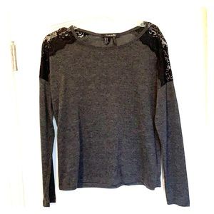 Dark grey long sleeve w black lace shoulders